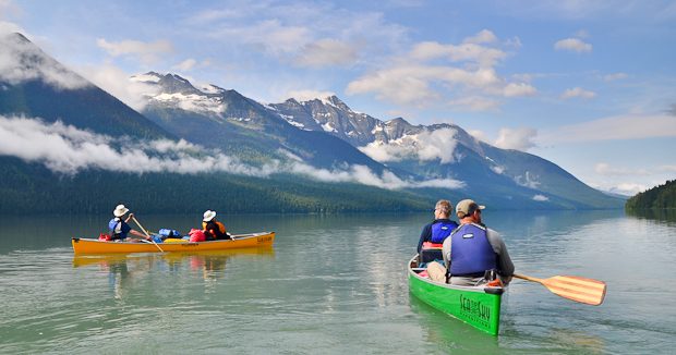 Canoeing wilderness adventure on Bowron Lakes